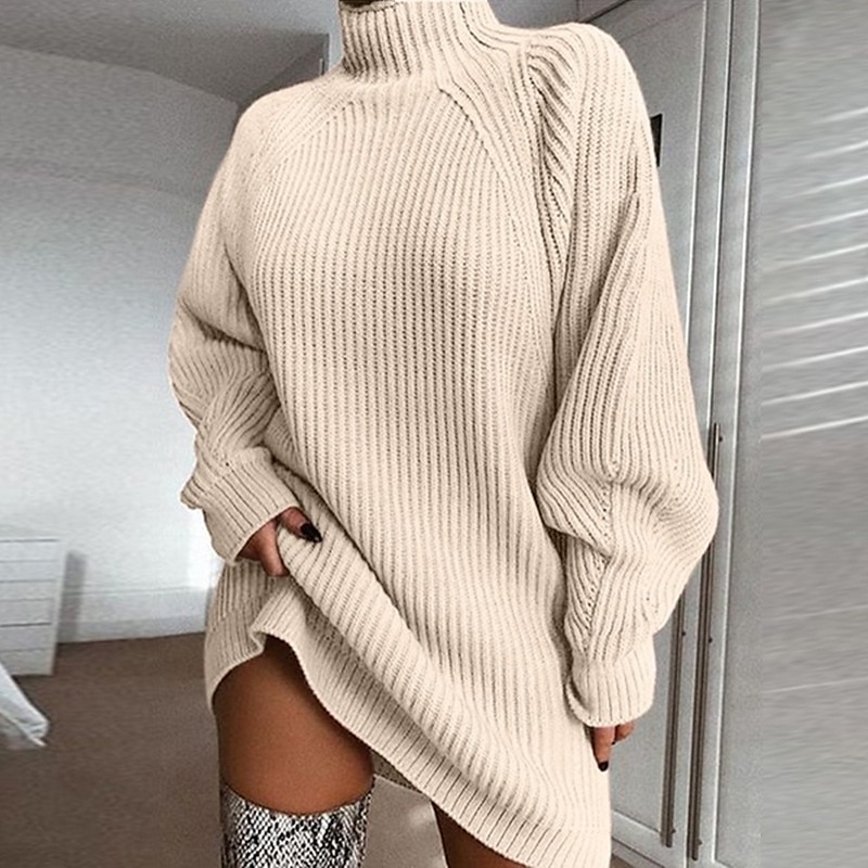 Women's Sweater Dress Knit Dress Jumper Dress Mini Dress Knitwear Stylish Basic Print Pure Color Winter Dress Daily Holiday Fall Dress Turtleneck Long Sleeve Knit 2023 Loose Fit Pink Wine Light Grey2