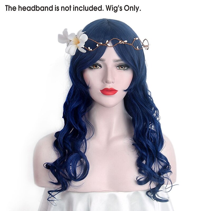 Corpse Bride Anime Cosplay Wigs Long Wave Dark Blue Synthetic Hair Wig Halloween Wigs3