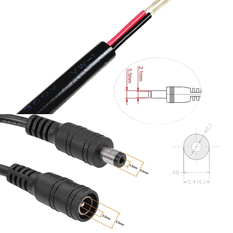 2pcs 30cm DC 5.5mm x 2.5mm Male to Female Switch Connecting Cable (suitable for LED CCTV security camera)4