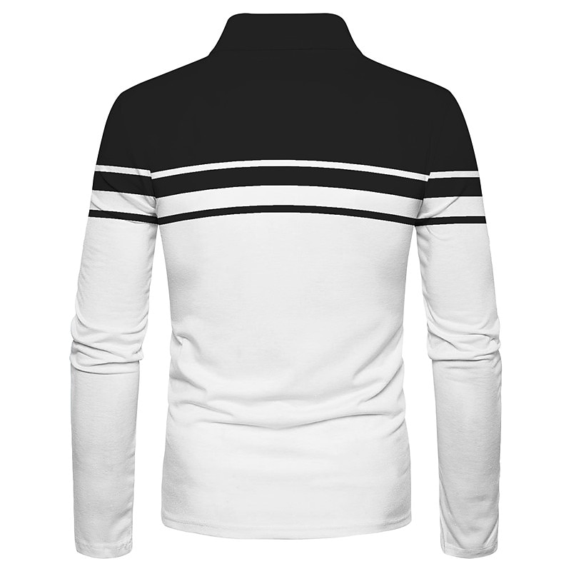 Men's Polo Shirt Golf Shirt Street Casual Polo Collar Classic Long Sleeve Designer Basic Striped Button Front Button-Down Spring &  Fall Regular Fit Black Light Green Pink Blue Khaki Light Grey Polo2