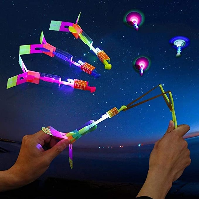 10pcs Amazing Led Light Arrow Rocket Helicopter Flying Toy Party Fun Gift Elastic Slingshot Flying Copters Birthdays Outdoor Game for Children Kidsfor Gift for Boy&Girls