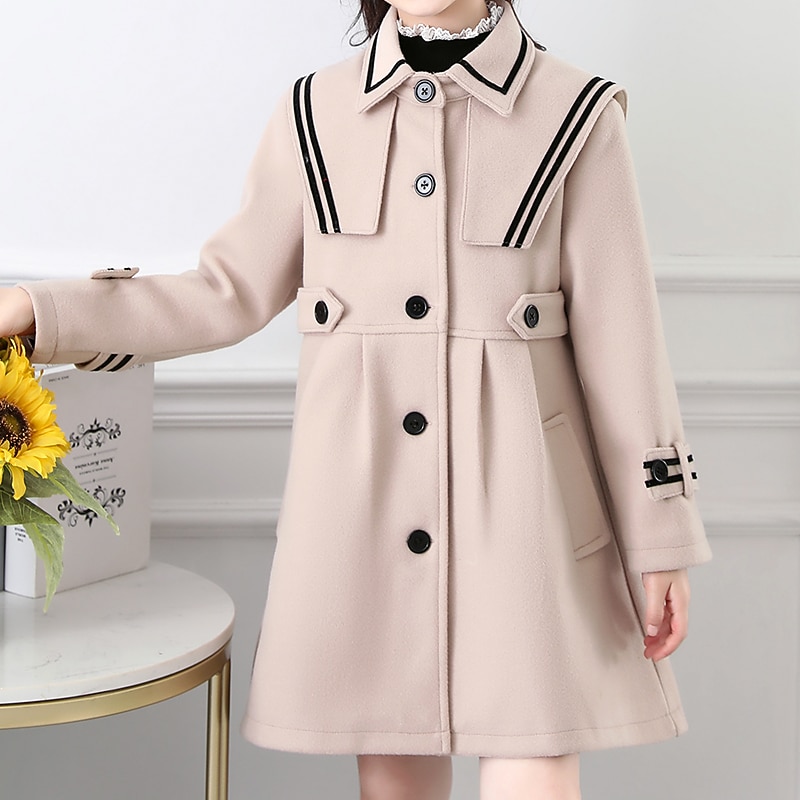 Girls' 3D Plain Trench Coat Long Sleeve Spring Fall Cute Sport Kids 4-13 Years School Daily Regular Fit