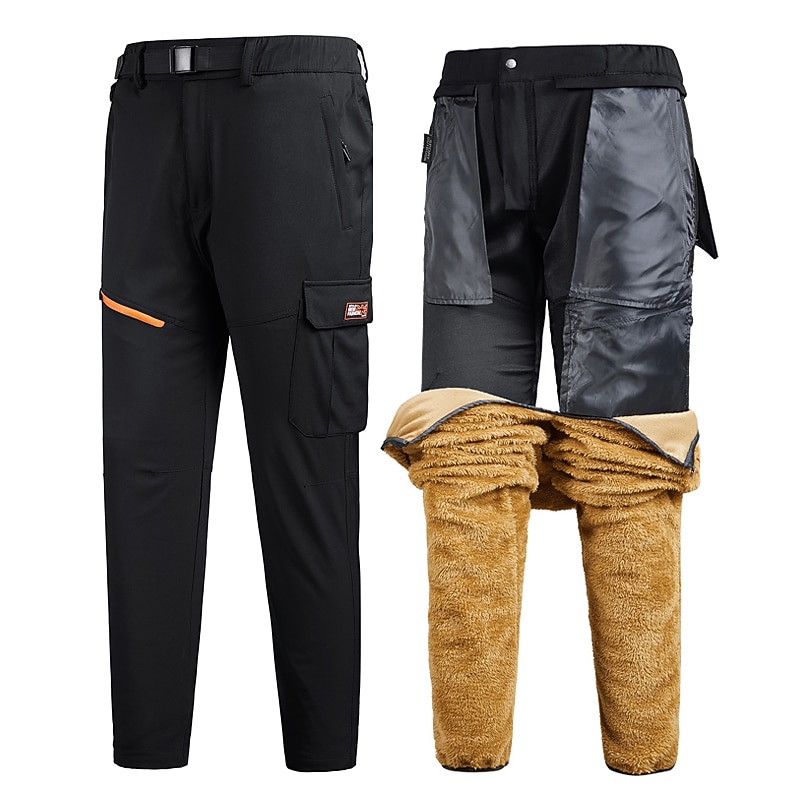 Men's Waterproof Hiking Pants Fleece Lined Pants Softshell Pants Winter Outdoor Regular Fit Thermal Warm Fleece Lining Detachable Fleece Lightweight Pants / Trousers Bottoms Dark Grey Black / Orange