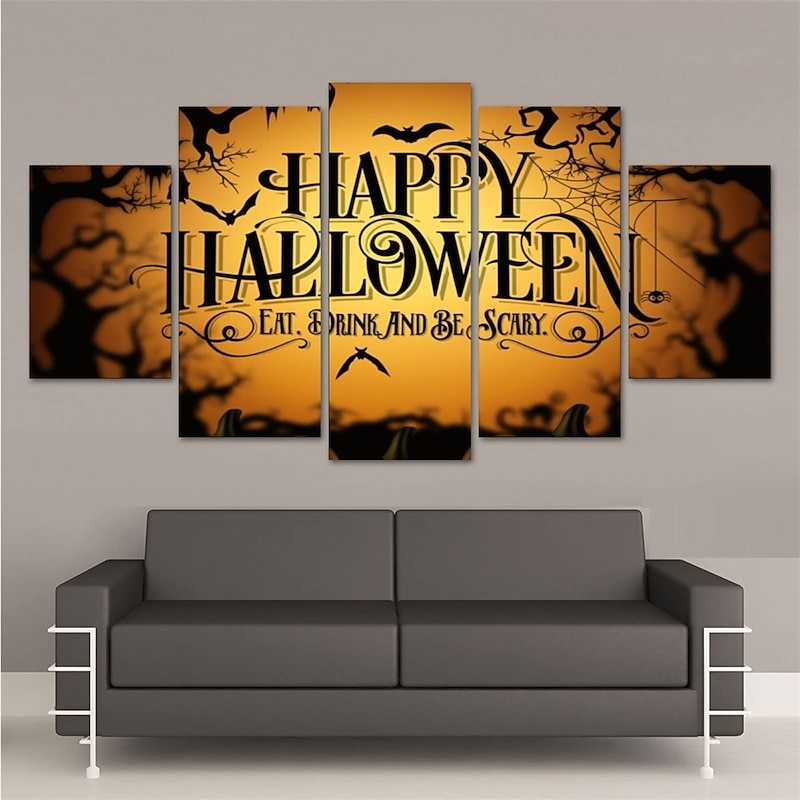5 Panels Halloween Prints Posters/Picture Happy Halloween Modern Wall Art Wall Hanging Gift Home Decoration Rolled Canvas No Frame Unframed Unstretched3