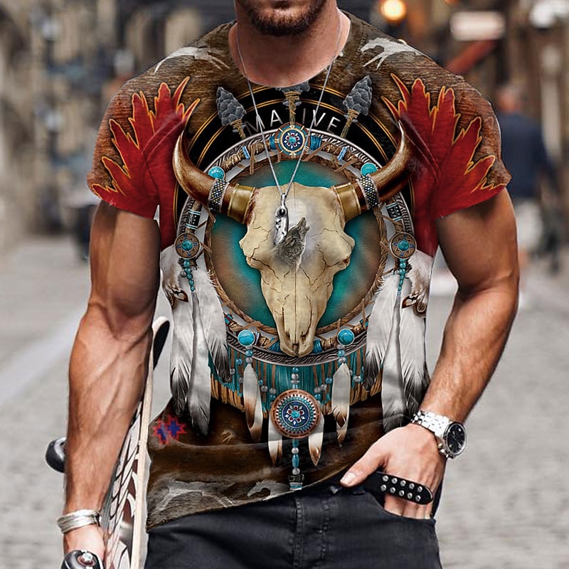 Men's Unisex Graphic Prints T Shirt Short Sleeve T shirt 3D Print Crew Neck Shirt Sports Ethnic Style Classic Outdoor Street Daily Yellow Red Navy Blue Summer Clothing Apparel S M L XL XXL 3XL 4XL4