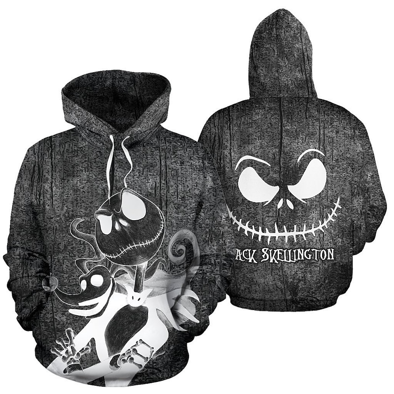 Halloween Skeleton / Skull Death Sally Hoodie Cartoon Manga Anime 3D Front Pocket Graphic For Couple's Men's Women's Adults' Halloween Carnival Masquerade 3D Print2