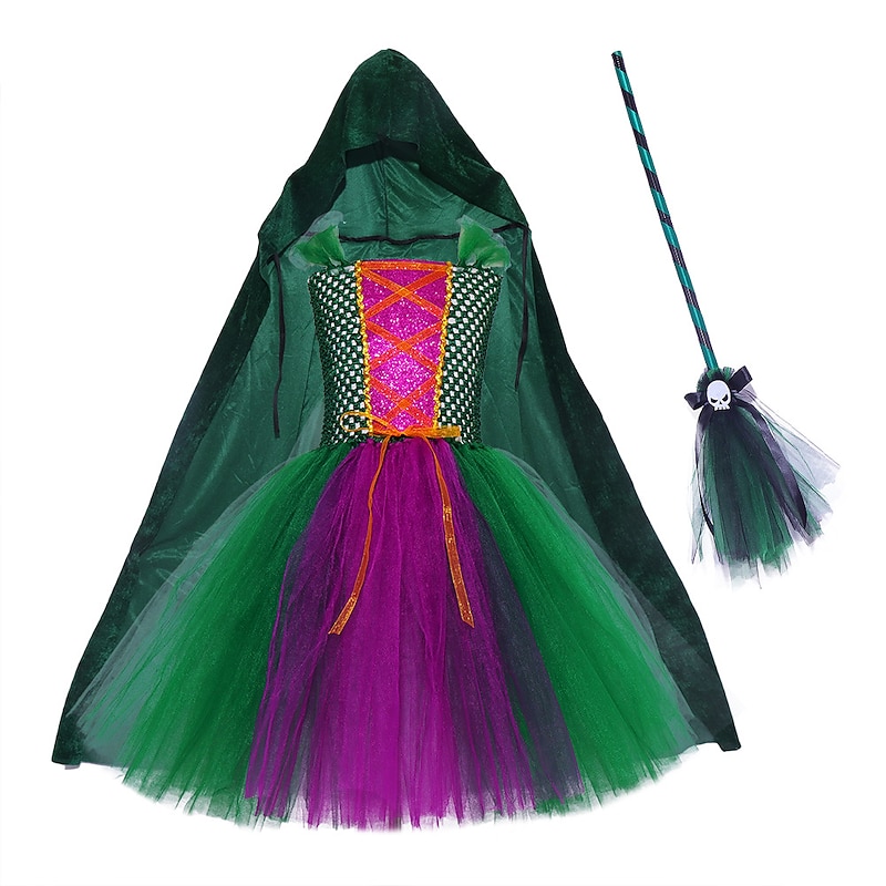 Hocus Pocus Witch Winifred Dress Cloak Masquerade Cosplay Costume Party Movie Cosplay for Girls' Kid's Masquerade