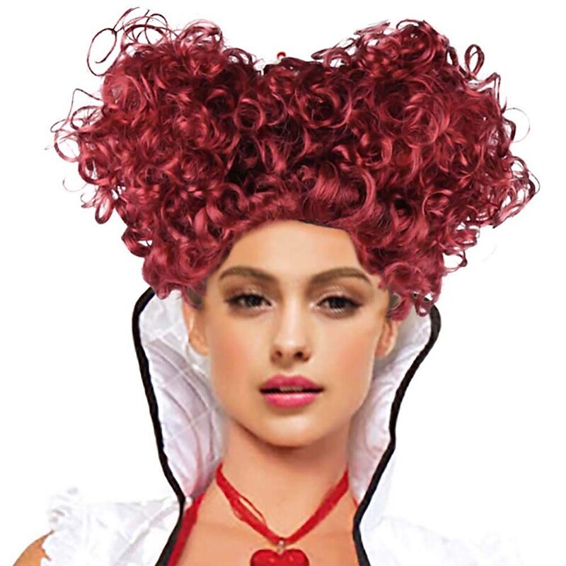 Adult New Royal Queen Wig Wine Red Short Curly Hair with Hearts Lolita Styled  Accessories Halloween Wigs3