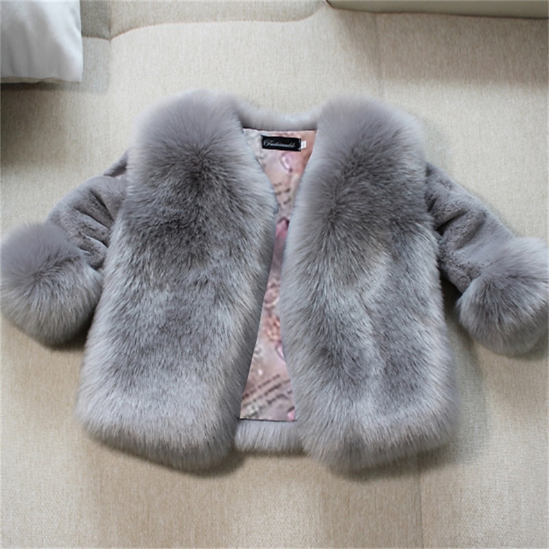 Kids Girls' Down & Cotton Padded Faux Fur Coat Solid Color Basic School Faux Fur Coat Outerwear 4-12 Years Fall Black Pink Red2