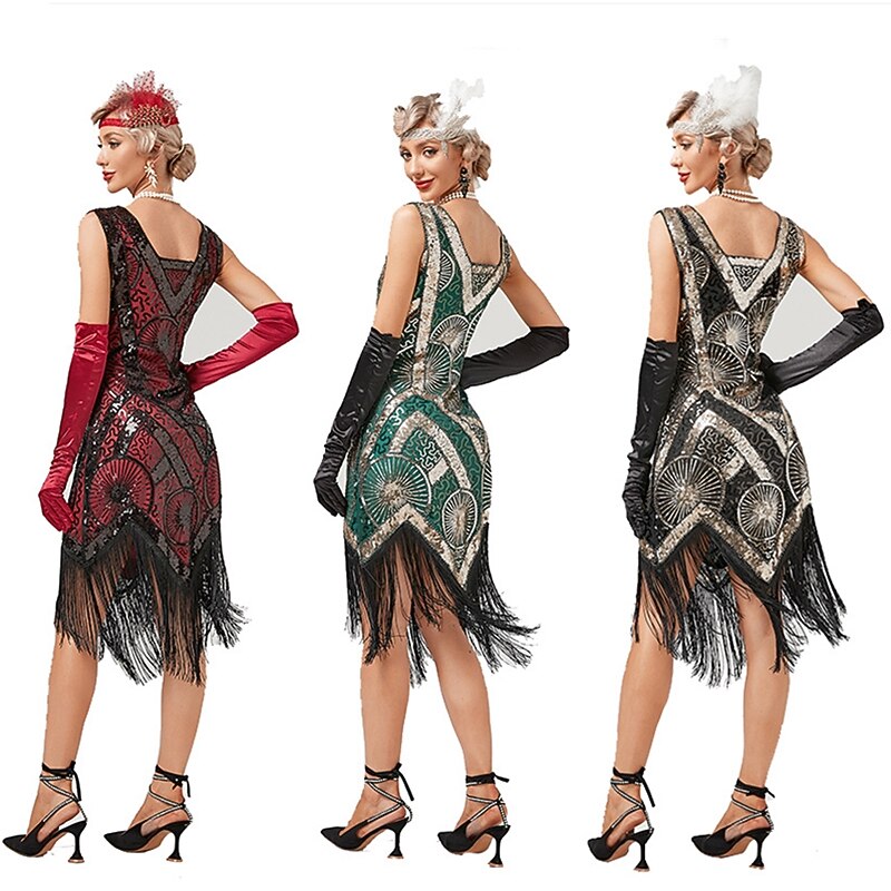 Roaring 20s The Great Gatsby Short Length Flapper Dress Dress Outfits Sleeveless The Great Gatsby Wedding Guest Sequins Tassel Fringe Sequin Tassel V Wire Fancy Dress Women's Halloween Masquerade2