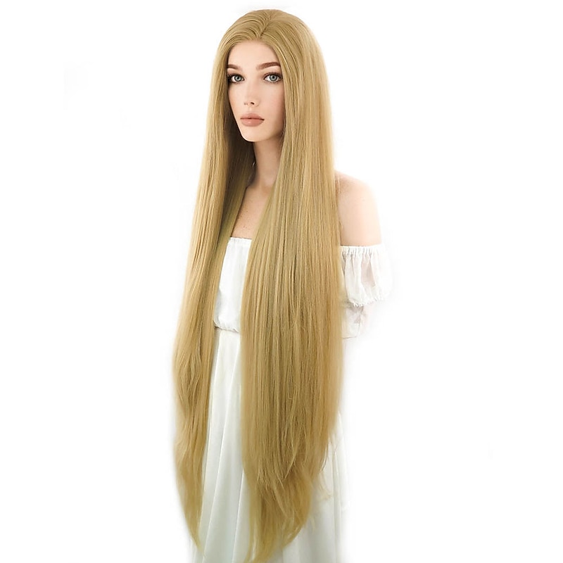 Princess Tangled Rapunzel Long Straight Yaki Blonde Cosplay Party Wigs Halloween Wigs3