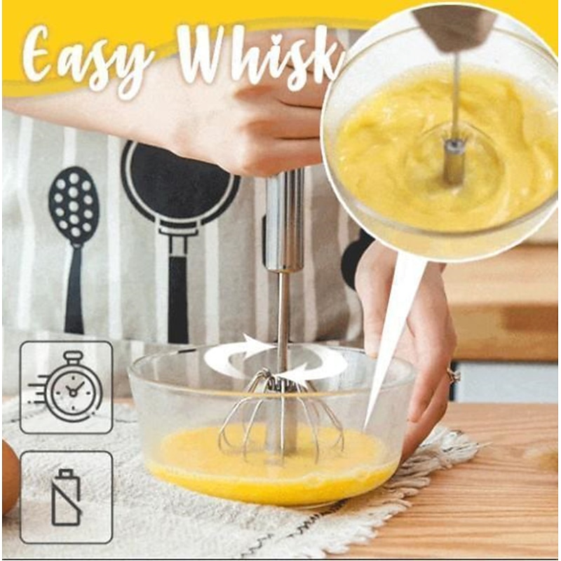 Bigger Stainless Steel Semi-automatic Egg Whisk Hand Push Rotary Whisk Blender Versatile Milk Frother Mixer Stirrer for Blending Whisking Beating & St