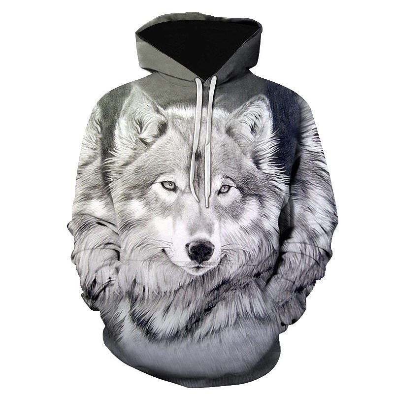 Men's Wolf Graphic Prints Hoodie Hoodies Sweatshirt Streetwear Designer Long Sleeve Hooded Daily Sports Black Blue Print Spring &  Fall Designer3