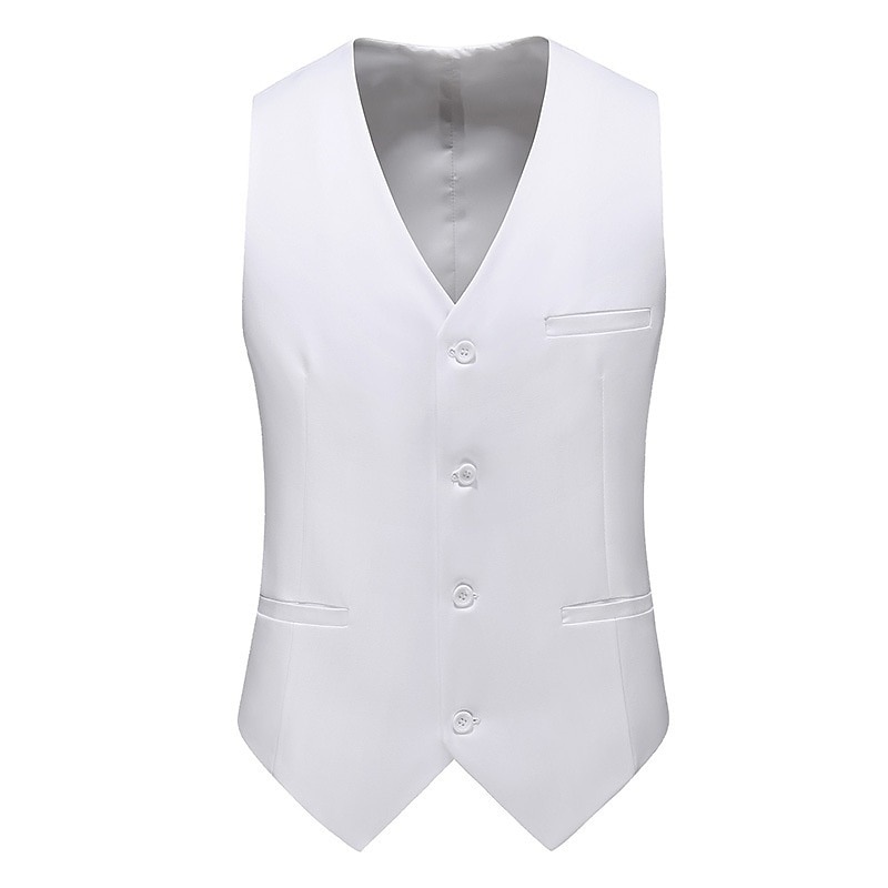 Men's Vest Waistcoat Formal Wedding Work Business Business Formal Style Spring Fall Pocket Polyester Quick Dry Pure Color Single Breasted V Neck Regular Fit Black White Yellow Pink Vest