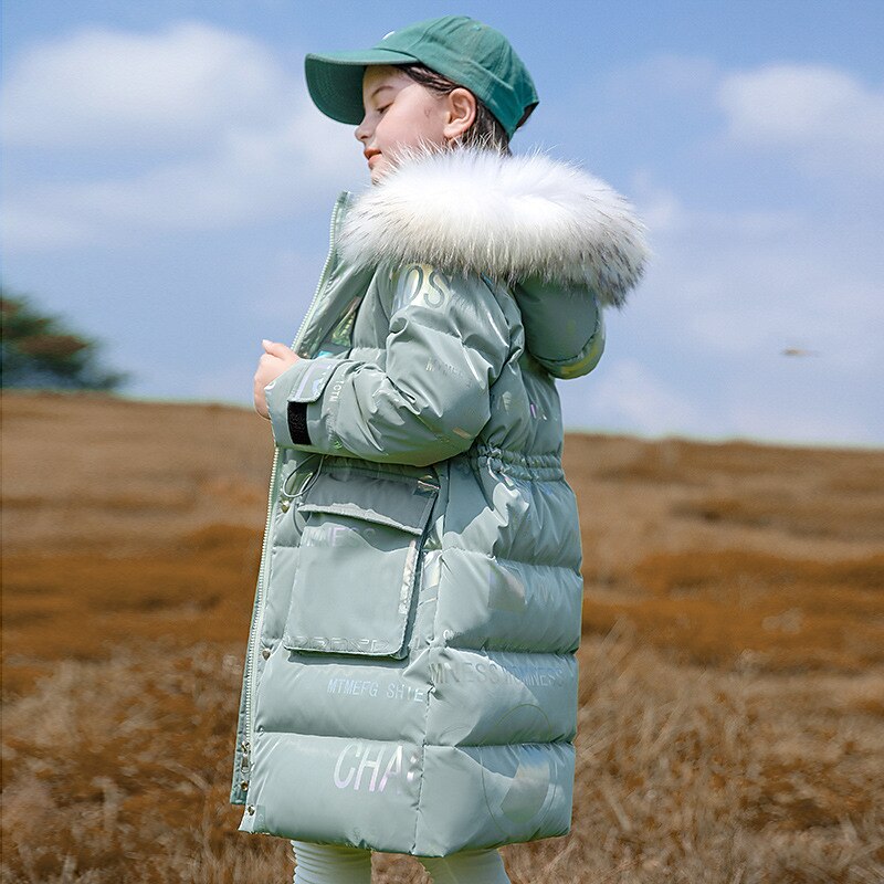 Kids Girls' Down Coat Outerwear Plain Long Sleeve Coat Street Active Cool Green Pink Yellow Winter Fall 4-12 Years3