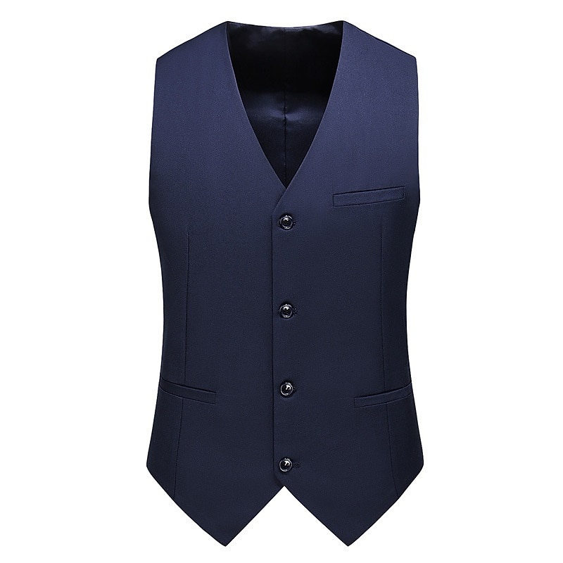 Men's Vest Waistcoat Formal Wedding Work Business Business Formal Style Spring Fall Pocket Polyester Quick Dry Pure Color Single Breasted V Neck Regular Fit Black White Yellow Pink Vest3