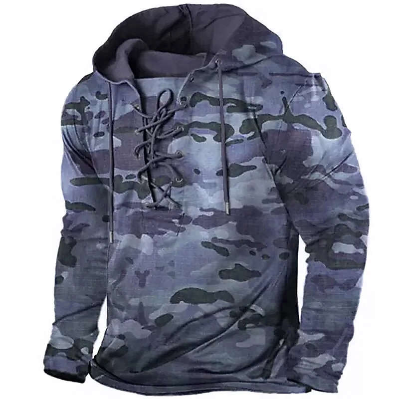 Men's Camouflage Graphic Prints Hoodie Hoodies Sweatshirt Streetwear Designer Long Sleeve Hooded Sports & Outdoor Daily Sports Army Green Red Lace up Print Spring &  Fall Designer2