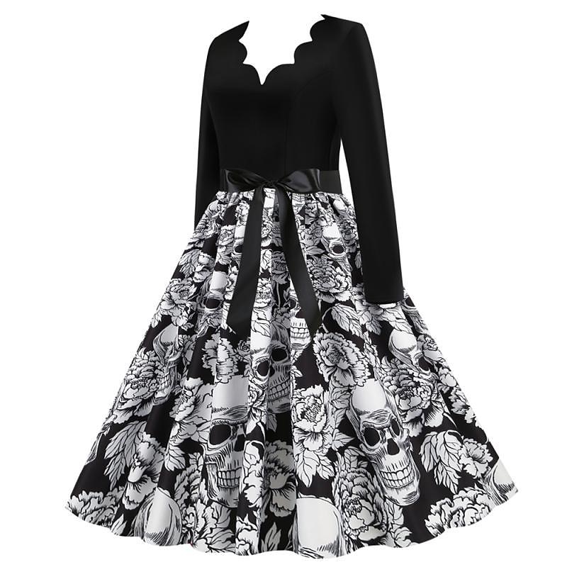 Retro Vintage 1950s Dress Masquerade Flare Dress Skull Fancy Dress Women's Halloween Carnival Masquerade Halloween Party / Evening Bachelorette Party Adults' Dress Homecoming Dresses2