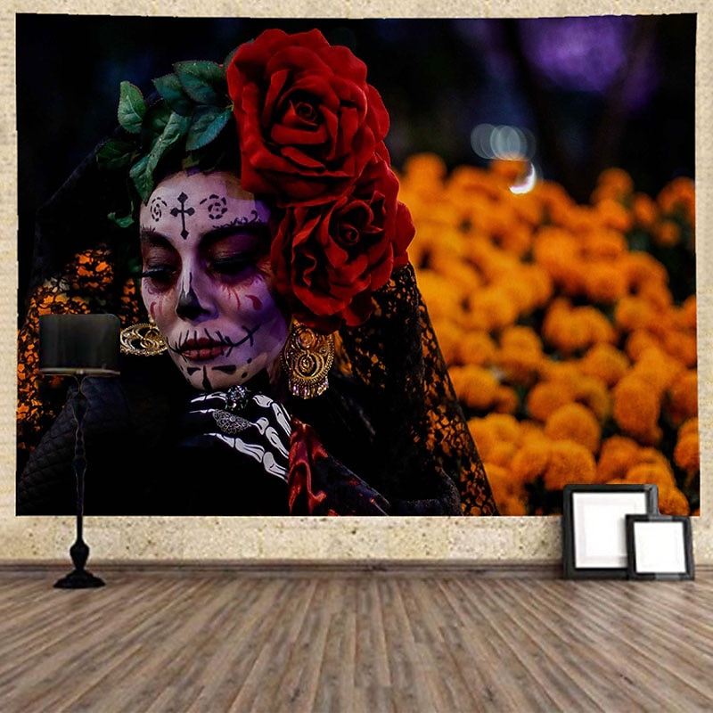 El Día de los Muertos Party Wall Tapestry Art Decor Blanket Curtain Hanging Home Bedroom Living Room Decoration Polyester Day of Dead3