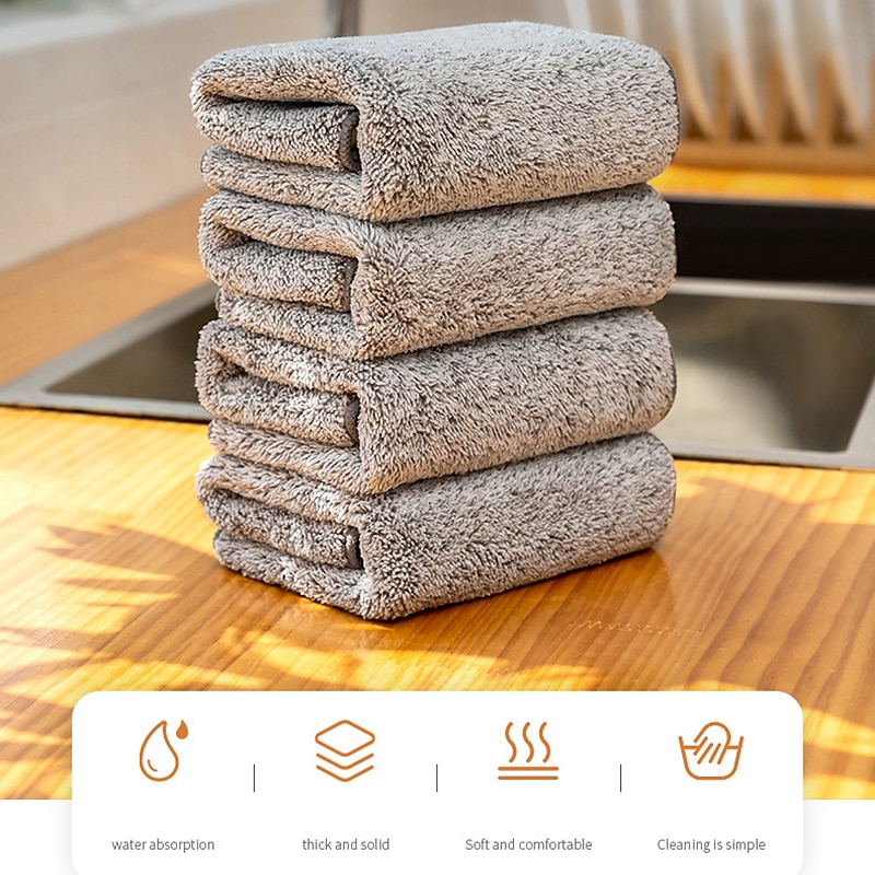 9Pcs Bamboo Charcoal Dishcloth Microfiber Kitchen Towel Thickened Absorbent Non-stick Oil Wiping Rag Home Cleaning Dishcloth3