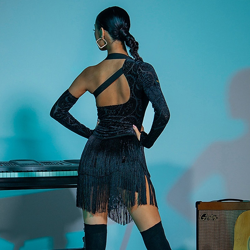 Latin Dance Latin Salsa Dance Dress Fringed Tassel Women's Performance Daily Wear Long Sleeve Polyester3