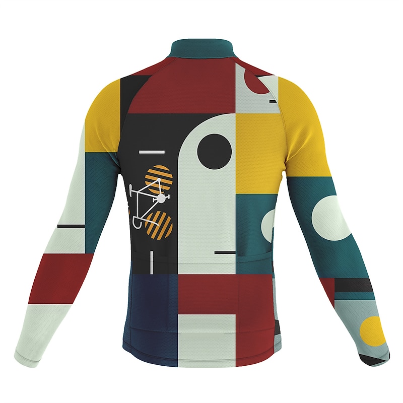 Men's Cycling Jersey Geometric Long Sleeve Bike Jersey Top with 3 Rear Pockets Mountain Bike MTB Road Bike Cycling Quick Dry Reflective Strips Back Pocket Moisture Wicking Sports Wine Red Black White3