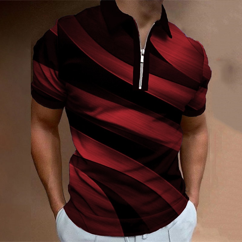 Men's Graphic Neon Zip Polo Shirts Golf Shirt Short Sleeve Polo Shirts Collared Shirts Casual Vacation Wear Rave Wear Party Outfits 3D Print Quarter Zip Polo Black Red Blue 6