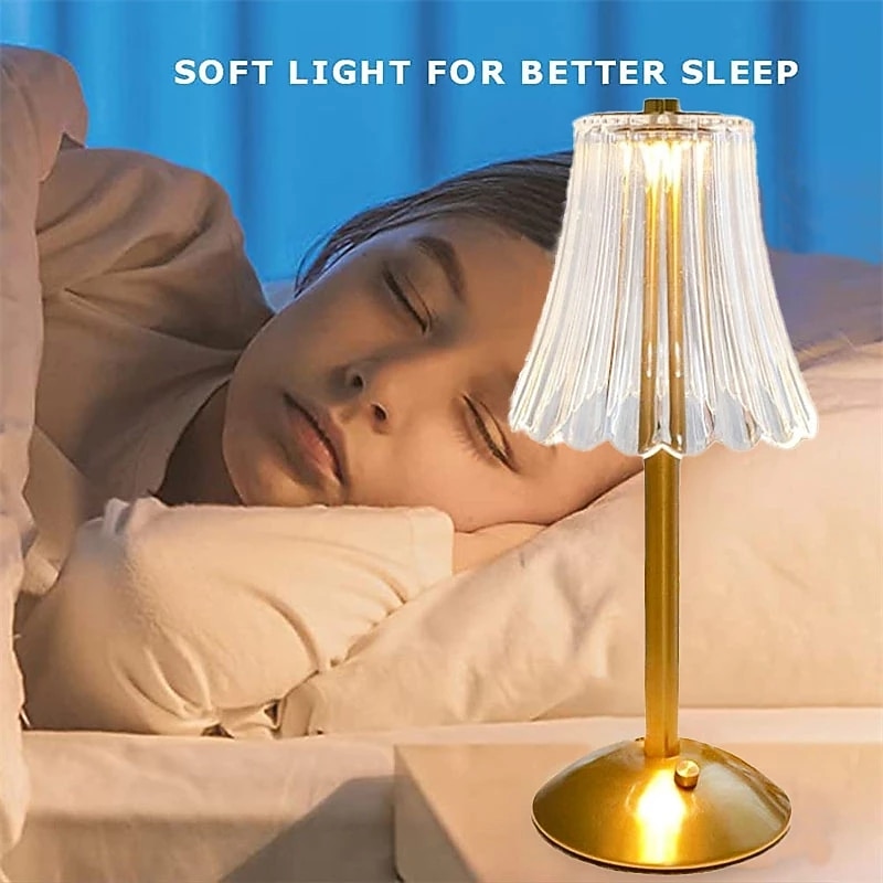 Crystal Cordless Table Lamp Nordic Style Skirt Modeling Bedroom Decoration Creative Atmosphere, Rechargeable Night Lamp Three Dimming Modes with USB Power Supply2