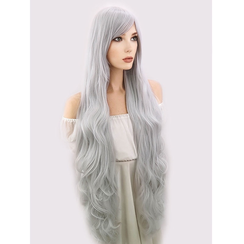Black Cat Long Silver Grey Cosplay Wig Halloween Cosplay Party Wigs2