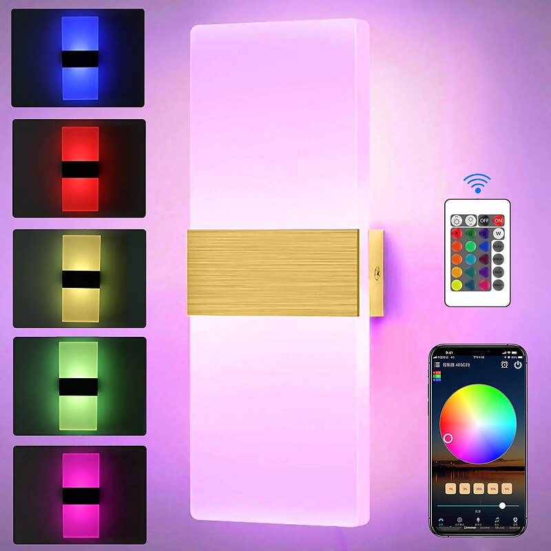 LED RGB WIFI Bluetooth 2.4G Dimming Wall Lamp 10W  RGB Smart Acrylic Indoor Wall Lamp APP Control Compatible with Alexa and Google home Assistant without Hub Suitable for Bedroom Corridor