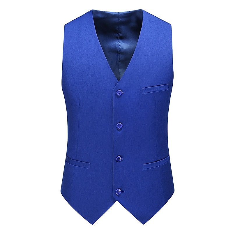 Men's Vest Waistcoat Formal Wedding Work Business Business Formal Style Spring Fall Pocket Polyester Quick Dry Pure Color Single Breasted V Neck Regular Fit Black White Yellow Pink Vest2