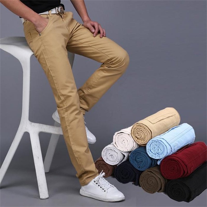 Men's Trousers Chinos Work Pants Casual Pants Pocket Straight Leg Plain Comfort Breathable Office Daily Streetwear Stylish Classic Black Wine Micro-elastic2