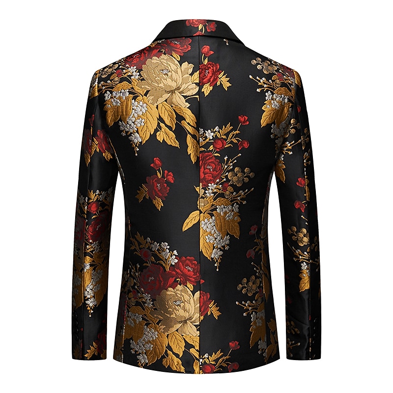 Men's Blazer Notch Collar Fashion Party Floral Black Standard Fit Single Breasted One-button2