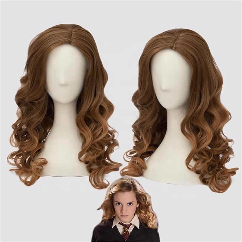 African American Women 60cm Long Wave Brown Hair Harry P Wig Hermione Granger Anime Cosplay  Wigs Halloween Wigs