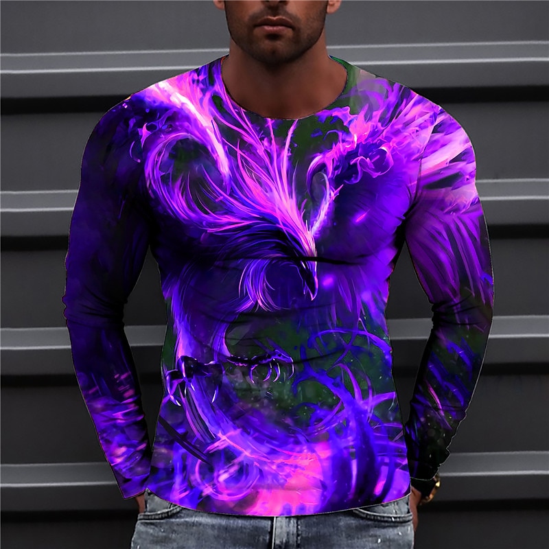 Men's Graphic Prints Phoenix T Shirt Long Sleeve T shirt 3D Print Crew Neck Shirt Designer Casual Big and Tall Daily Holiday White Light Green Red Spring &  Fall Clothing Apparel S M L XL XXL 3XL 4XL4