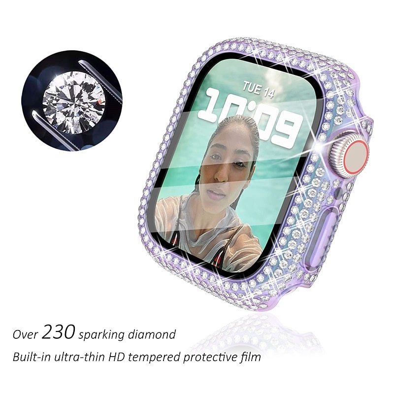3 Pack Watch Case with Screen Protector Compatible with Apple Watch Series 8 7 41mm 45mm / Series 6 5 4 SE 40mm 44mm / Series 3 2 1 38mm 42mm Scratch Resistant Bling Diamond Rugged Tempered Glass / PC3