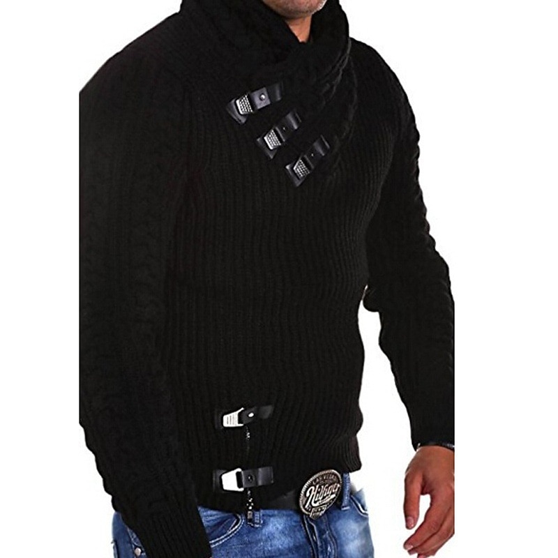 Men's Sweater Cardigan Sweater Sweater Jacket Turtleneck Sweater Ribbed Knit Cropped Knitted Turtleneck Warm Ups Modern Contemporary Daily Wear Going out Clothing Apparel Fall & Winter Black White S2