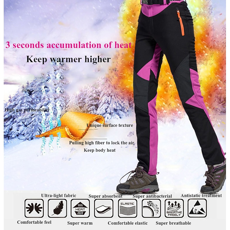 Women's Hiking Pants Trousers Fleece Lined Pants Softshell Pants Winter Outdoor Waterproof Windproof Thermal Warm Elastic Waist Fashion Bottoms Blue Red Skiing Camping Ski / Snowboard3