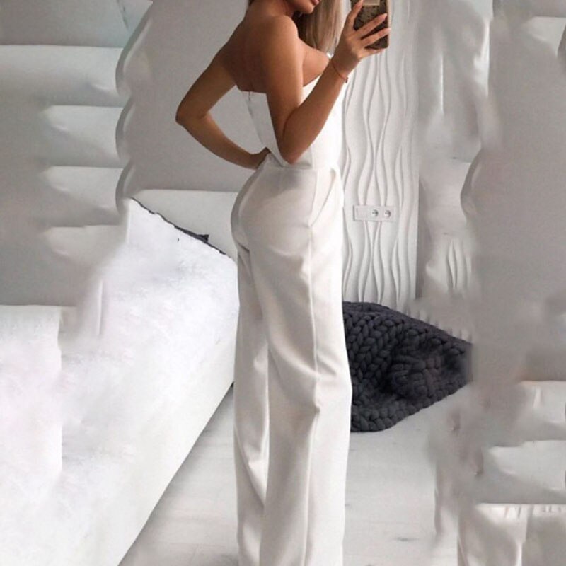 Women's Jumpsuit Clean Fit Wedding  High Waist Solid Color Strapless Streetwear Street Going out Regular Fit Sleeveless Red White Summer Fall2