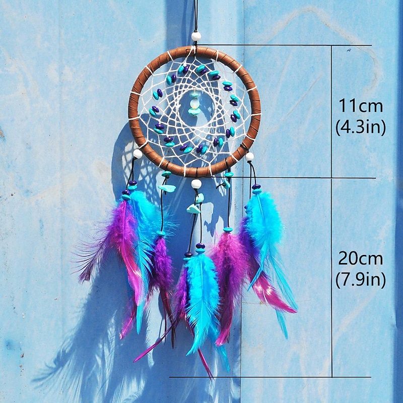 Halloween Dream Catcher Handmade Turquoise Hook Flower Wind Chime with Feather Ornament Birthday Gift Wall Hanging Decor for Home Wedding Festival 11*31cm2
