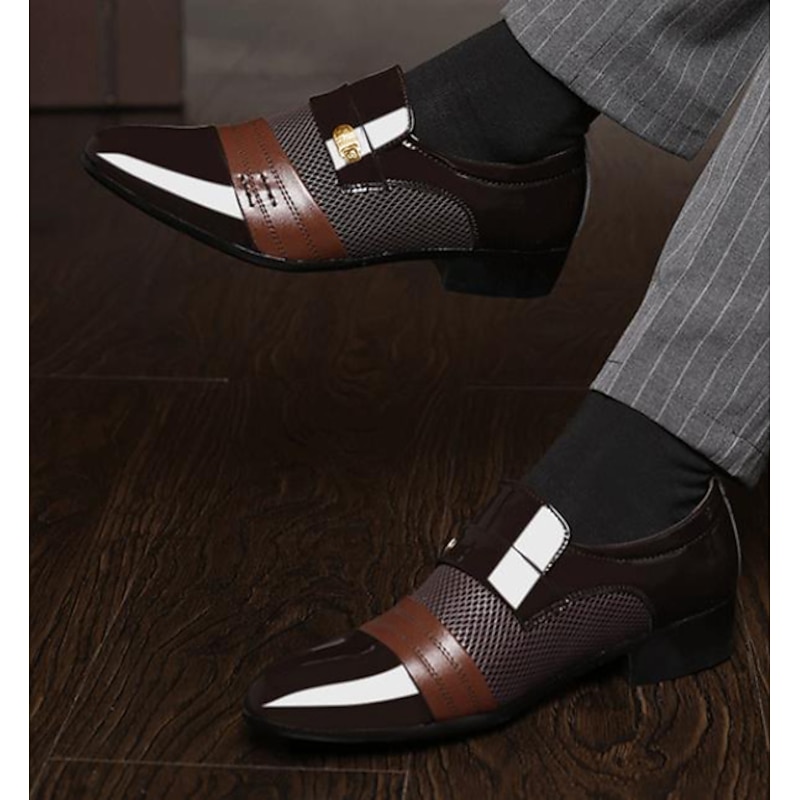 Men's Leather Dress Shoes with Embossed Crocodile Pattern and Black Accents for Formal and Business Wear3