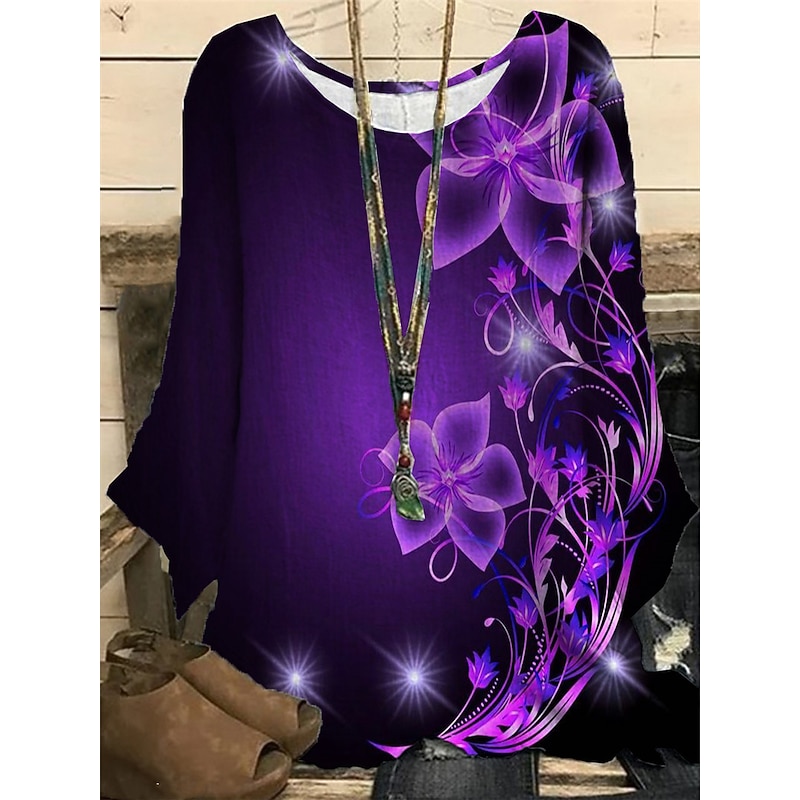 Women's Plus Size Blouse Casual Butterfly Print Regular Tops Vacation Daily Going out Pink Lavender Purple Dark Purple Spring Fall Winter2