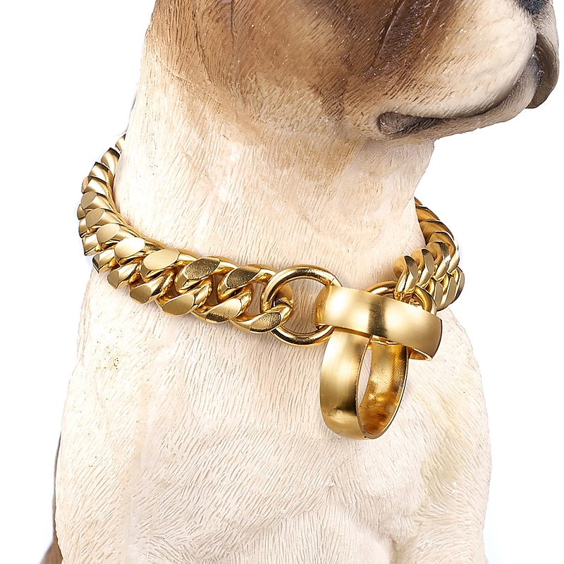 14mm New Stainless Steel Training P Chain Dog Chain 18K Gold Polished Cuban Chain Pet Dog Collar Necklace3