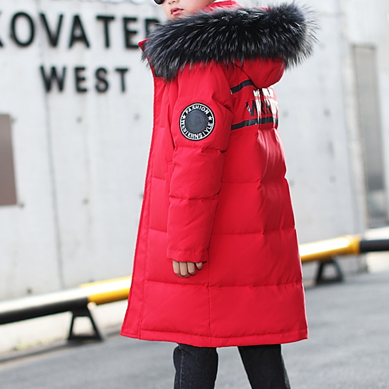 Kids Boys Down Long Sleeve Green Black Red Letter Fall Winter Active Street 3-13 Years4