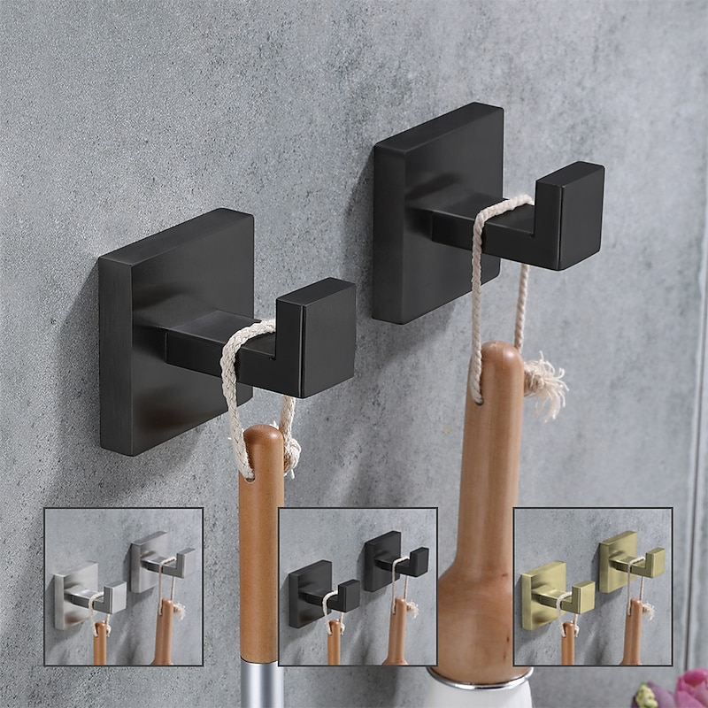 2pcs Wall Hooks for Coats,Stainless Steel Robe Hooks,Wall Mounted Coat Hooks For Bathroom,Bedroom,Kitchen(Black,Brushed Nickel,Golden)