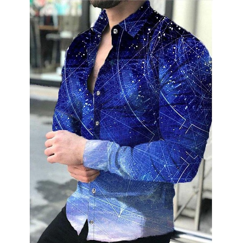 Men's Gradient Geometric Pattern Shirt Button Up Shirt Long Sleeve Fashion Designer Casual Outdoor Holiday Fall & Winter Turndown Print Button-Down Black White Yellow Blue Dusty Blue3