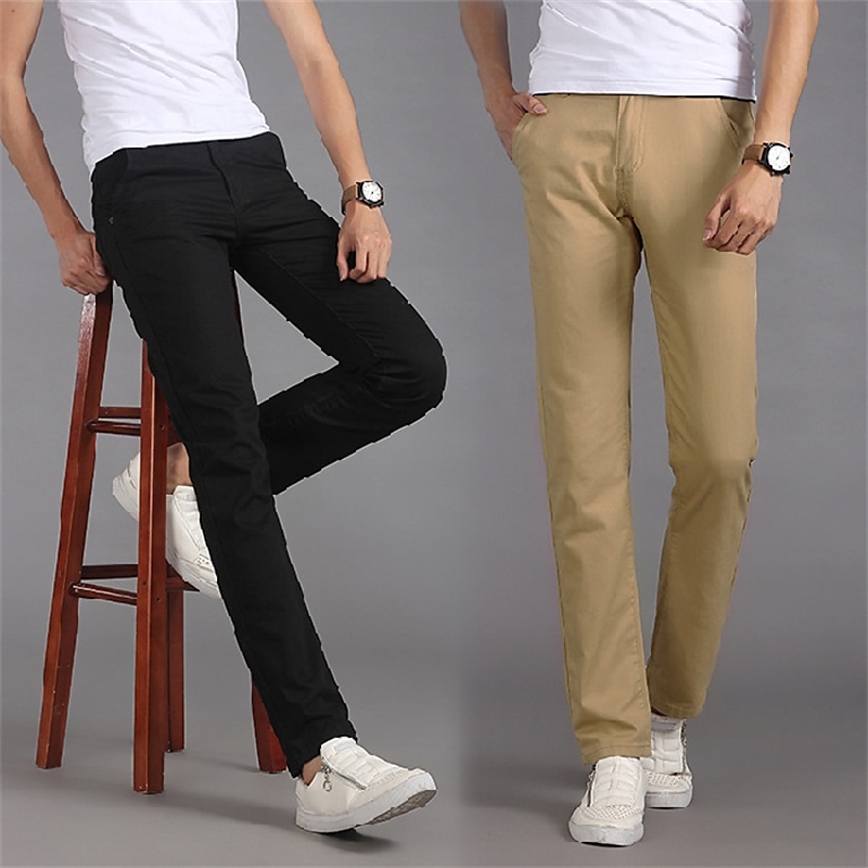 Men's Trousers Chinos Work Pants Casual Pants Pocket Straight Leg Plain Comfort Breathable Office Daily Streetwear Stylish Classic Black Wine Micro-elastic3