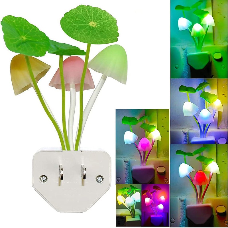 LED Sensor Night Light Plug-in Mushroom NightLights Color Changing Lamp Mushroom Decor, AUSAYE Mini Cute Night Lights for Kids Adults Bedroom Toilet Bathroom Stairs Kitchen Hallway