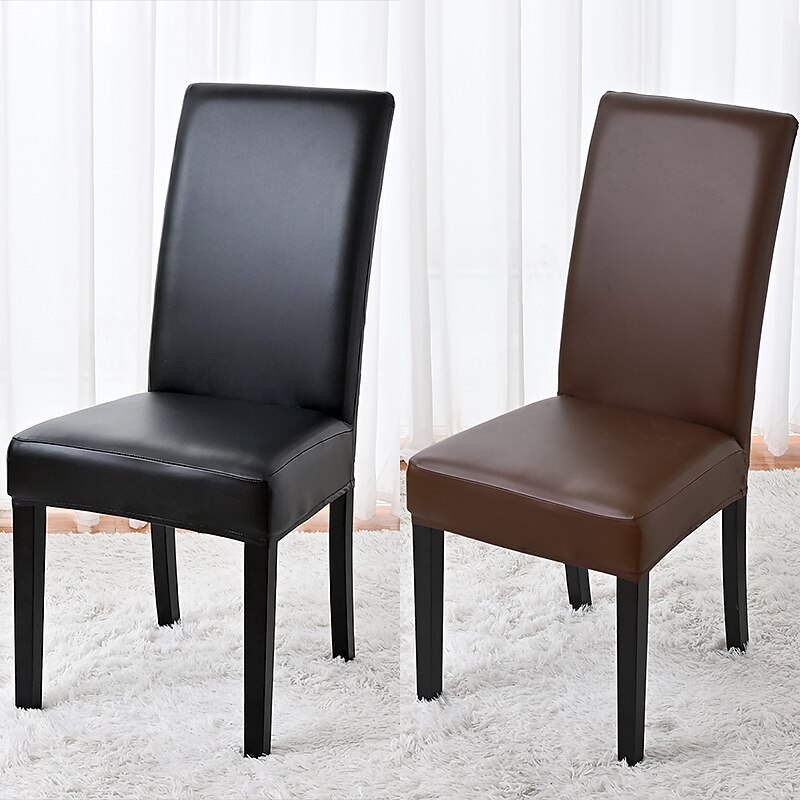 2 Pcs  100% Waterproof PU Leather Dining Chair Cover, Stretch Waterproof Chair Cover, Chair Protector Cover Seat Slipcover with Elastic Band for Dining Room,Wedding,Home Decor4