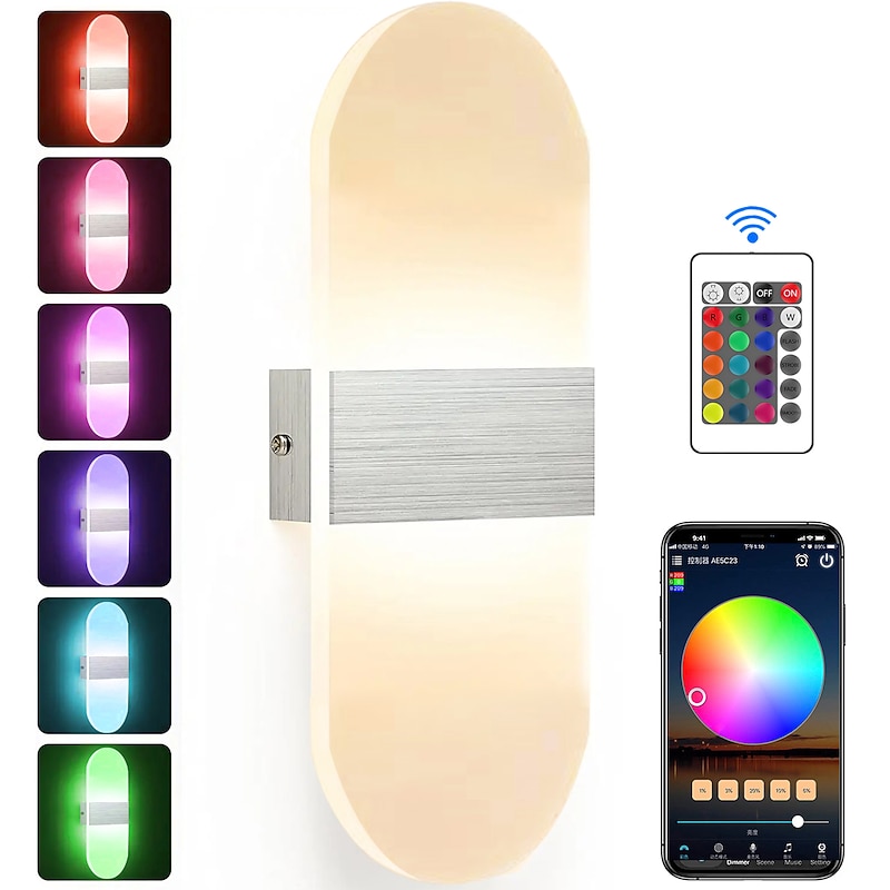 LED Dimming Wall Lamp, 15.6in RGB WIFI Bluetooth 2.4G 10W Indoor Smart Acrylic Wall Lamp APP Control Compatible with Alexa and Google home Assistant without Hub Suitable for Bedroom Corridor